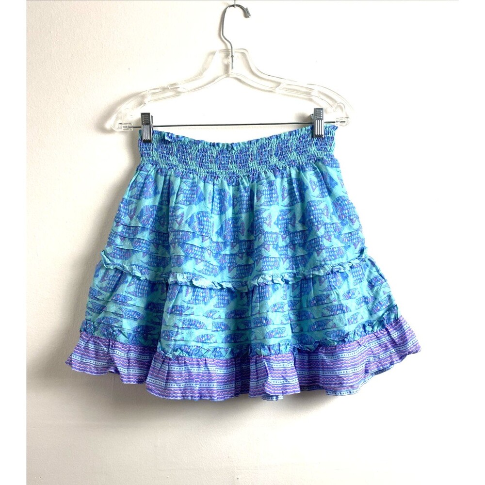 Vineyard Vines Tang Fish Smocked Mini Skirt Crystal Blue Size M Lined Ruffle